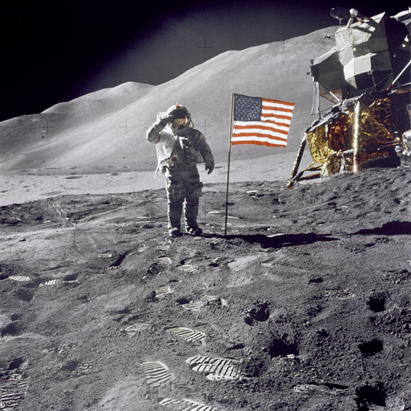 Astronaut Dave Scott Salutes the American Flag on the Lunar Surface of the Moon